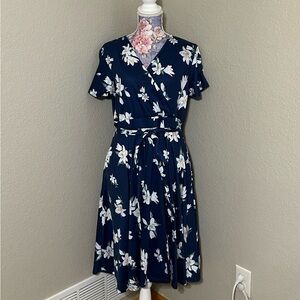 Floral Wrap Dress in Navy Blue